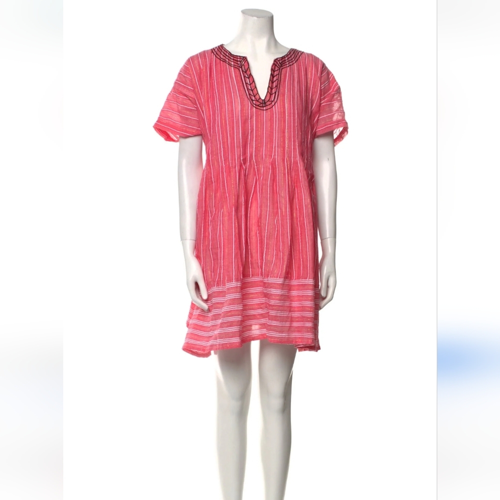 LemLem by Liya Kebede Cotton Short Sleeve Tunic Mini Dress Pink Metallic